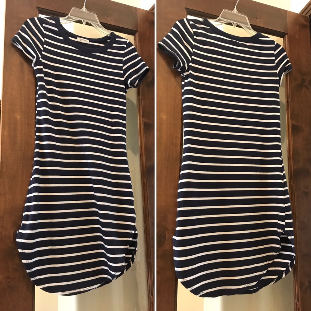 Navy blue and white striped t-shirt dress